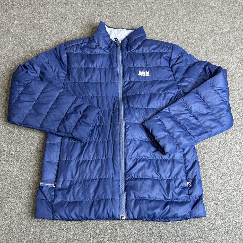REI Co-op Jacket Kids Medium Blue Puffer Insulated Full Zip Pockets Lightweight